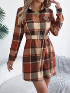Green Plaid Belted Shirt Dress - View 15 | WEUXS
