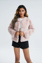 Close-up of soft faux fur texture on jacket