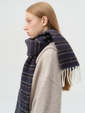 Striped wool blend scarf with fringe - View 6 | WEUXS