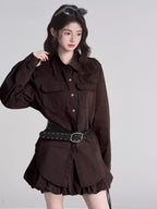Khaki utility shirt and bubble mini skirt set - View 7 | WEUXS