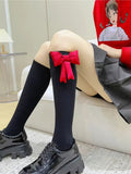 Ribbed crew socks with red bow accent - View 6 | WEUXS