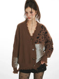 Y2K Grunge Leopard Patchwork Cardigan - WEUXS