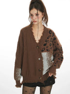 Y2K Grunge Leopard Patchwork Cardigan - WEUXS