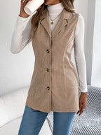 Beige corduroy sleeveless jacket with notched lapel - View 6 | WEUXS