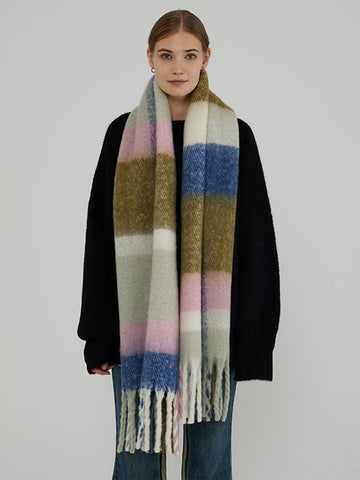 Oversized Pastel Plaid Bouclé Scarf