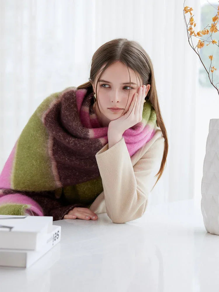 Dopamine Rainbow Block Stripe Oversized Scarf - WEUXS