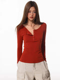 Women's long sleeve henley knit top - View 9 | WEUXS