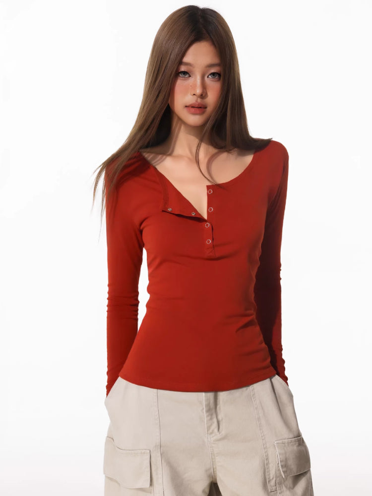 Women's long sleeve henley knit top - View 9 | WEUXS