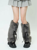 Faux Fur Leg Warmers with Ribbon Ties - View 7 | WEUXS