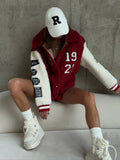 Vintage Red Sherpa Varsity Jacket - WEUXS