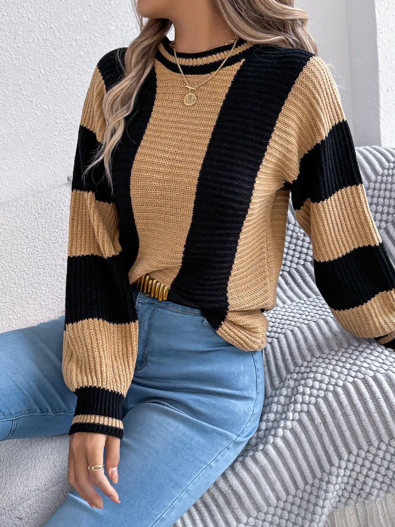 Vertical stripe knit sweater - View 14 | WEUXS