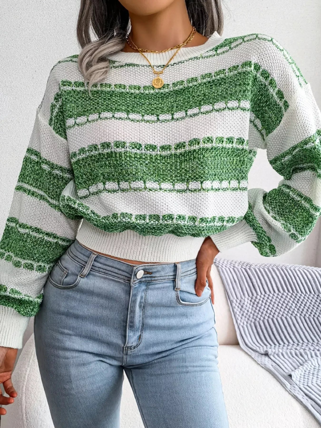 Textured Striped Knit Sweater - View 18 | WEUXS