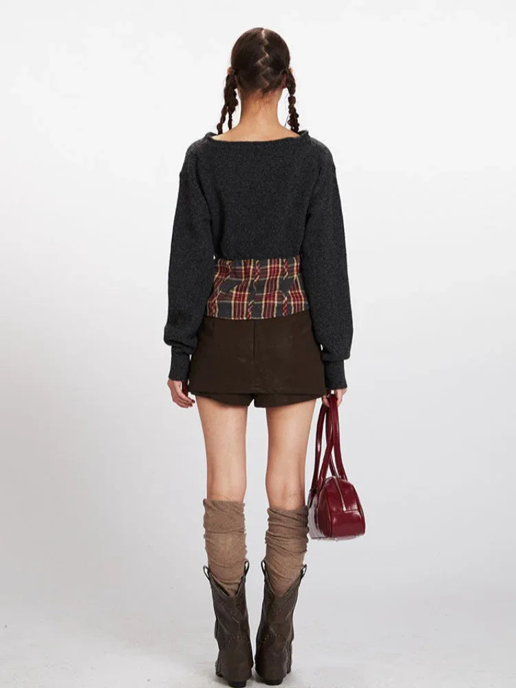 Spliced Knit Plaid Sweater Secondary image