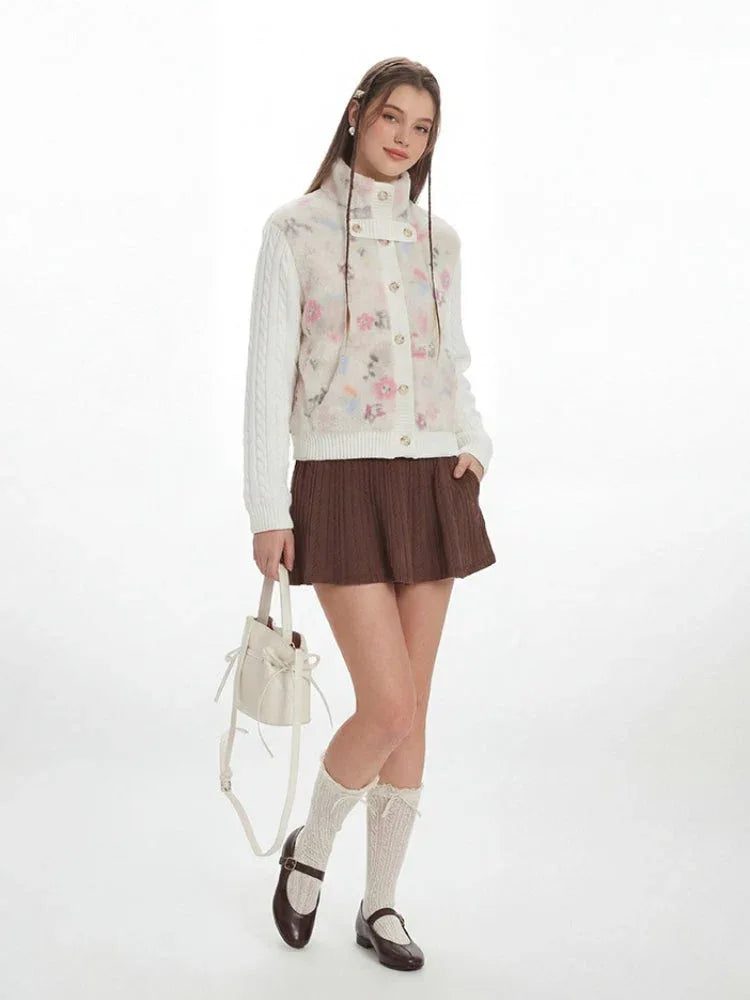 Floral Sherpa Cable Knit Spliced Jacket Secondary image