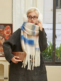 Pastel Blue & White Block Stripe Oversized Scarf - WEUXS