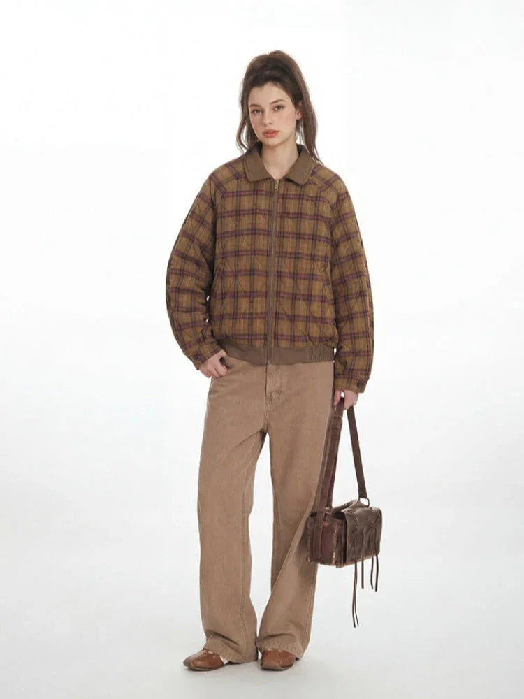 Reversible Vintage Plaid Bomber Jacket - WEUXS