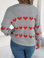 Collared Heart Print Knit Sweater - View 10 | WEUXS