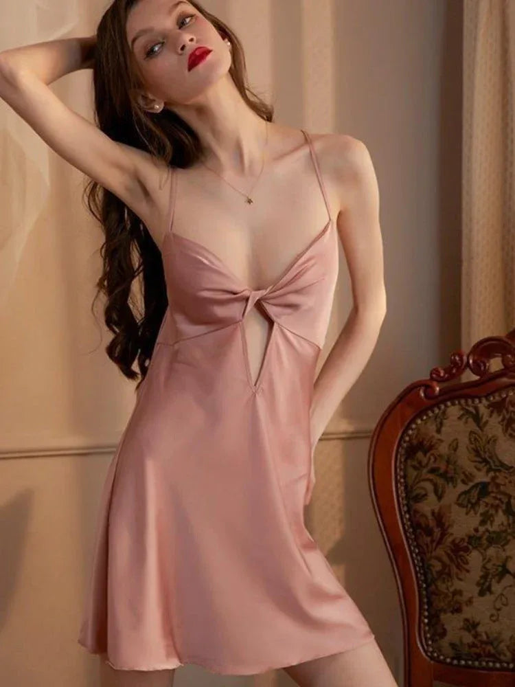 Cutout Twist-Front Satin Slip Dress & Robe Set - WEUXS