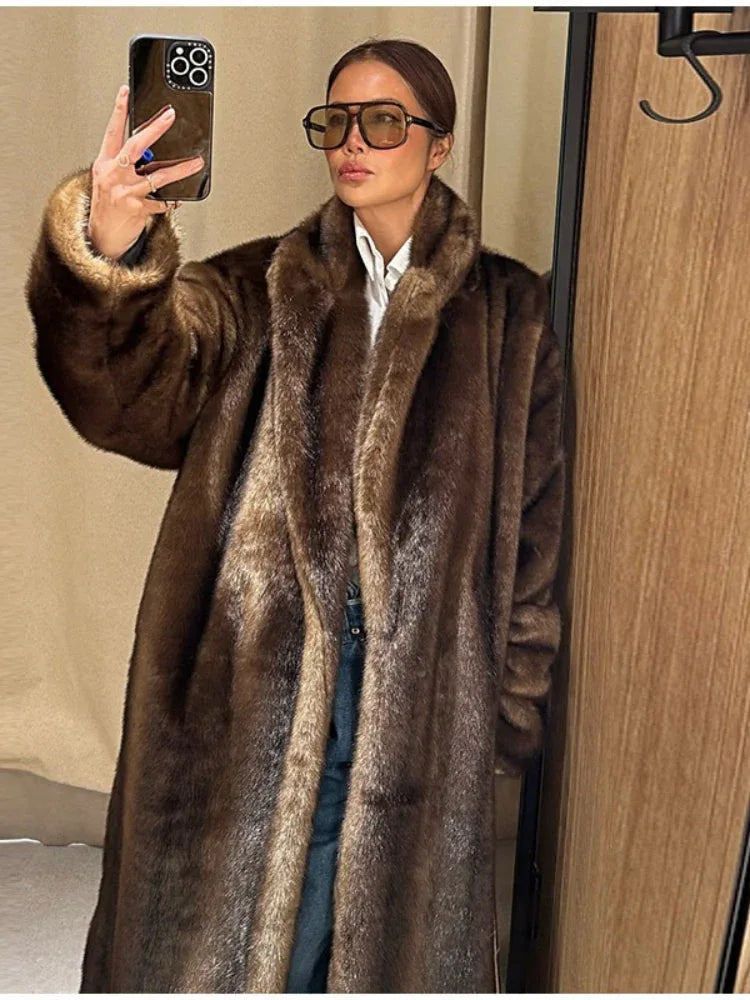 Vintage Dark Brown Faux Sable Maxi Coat - WEUXS