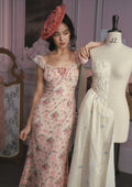 Floral print fit and flare midi dress with square neckline and cap sleeves - View 9 | WEUXS