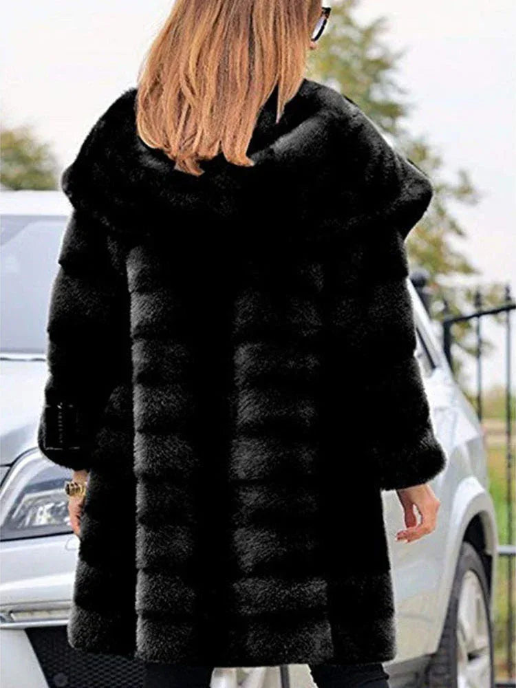 Aspen Luxe Hooded Faux Fur Coat - View 7 | WEUXS