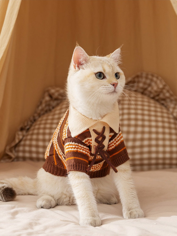 Striped Knit Pet Sweater with Collar - View 6 | WEUXS