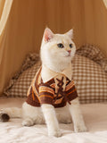Striped Knit Pet Sweater with Collar - View 6 | WEUXS