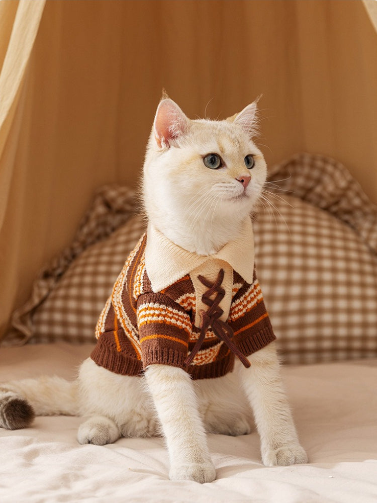 Striped Knit Pet Sweater with Collar - View 6 | WEUXS