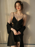 French Princess | Dot Mesh & Lace Satin Robe Set - WEUXS