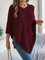 Cable Knit V-Neck Poncho Sweater - View 12 | WEUXS