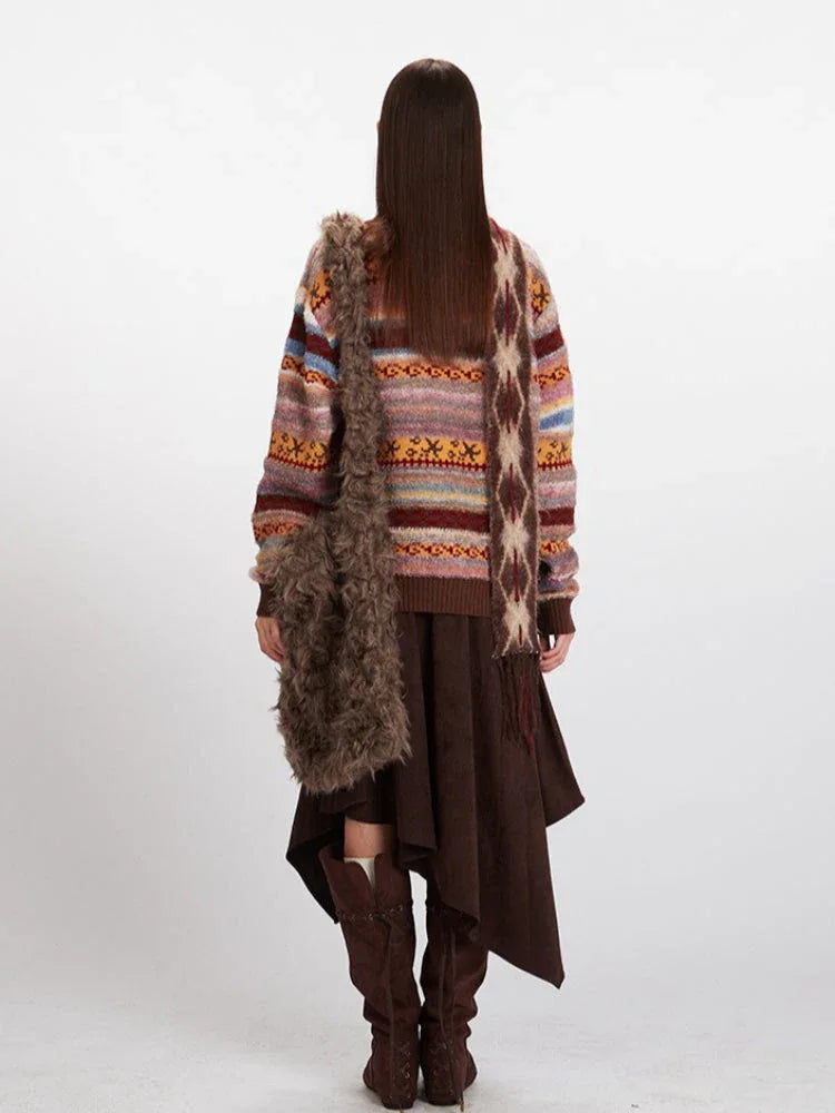Vintage Fair Isle Striped Knit Sweater - WEUXS
