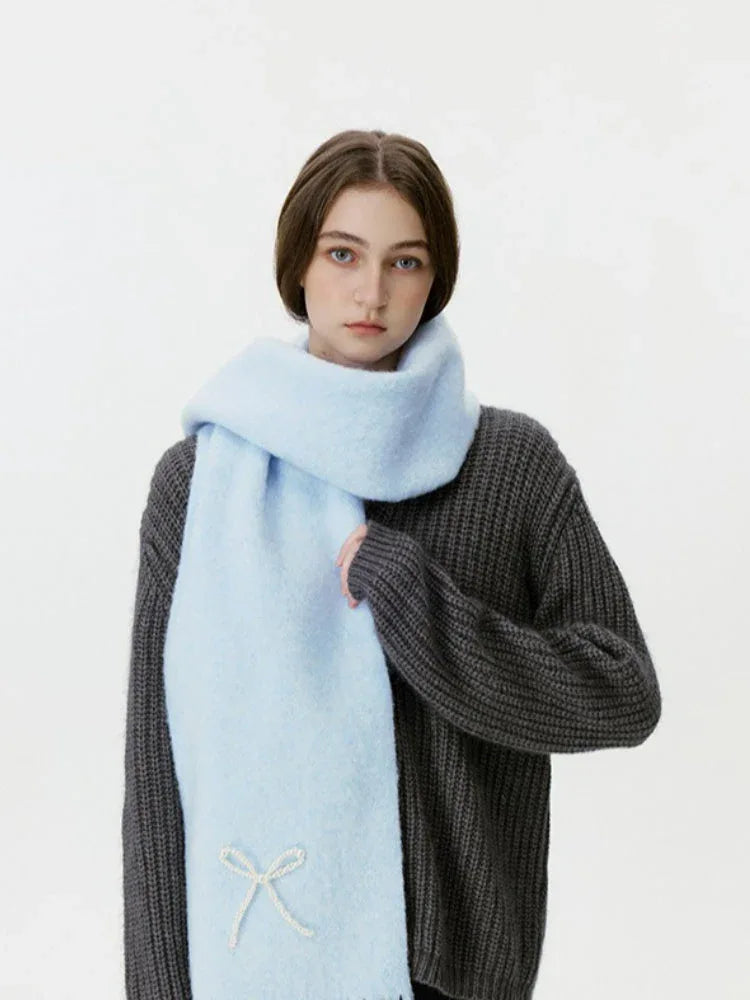 Wool Blend Pearl Bow Scarf - WEUXS