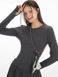 Dark grey ribbed drop waist mini dress - View 6 | WEUXS