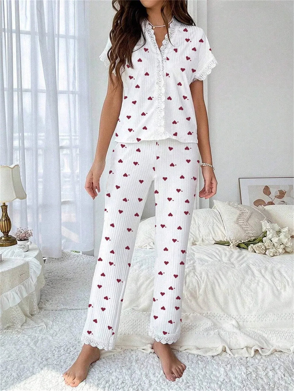 Ribbed Cherry Pajama Set - View 7 | WEUXS