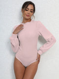 Ribbed Knit Mock Neck Bodysuit - View 10 | WEUXS