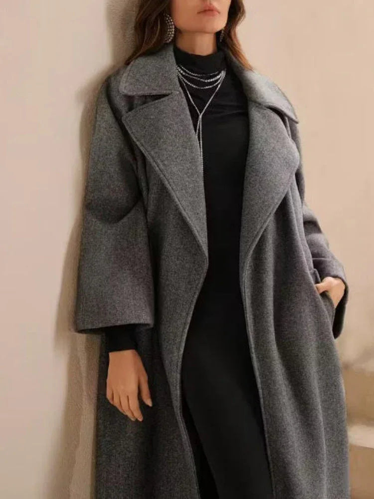 Seraphina Minimalist Long Wool-Blend Coat - View 6 | WEUXS