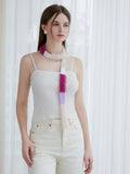 Fuzzy knit skinny scarf with color block pattern - View 11 | WEUXS