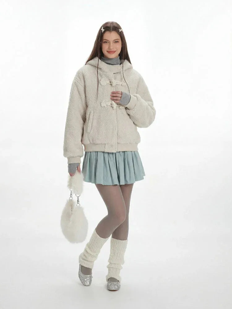 Cream Teddy Fleece Toggle Coat - WEUXS