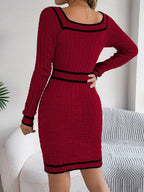 Vintage Red Square Neck Knit Dress - View 6 | WEUXS