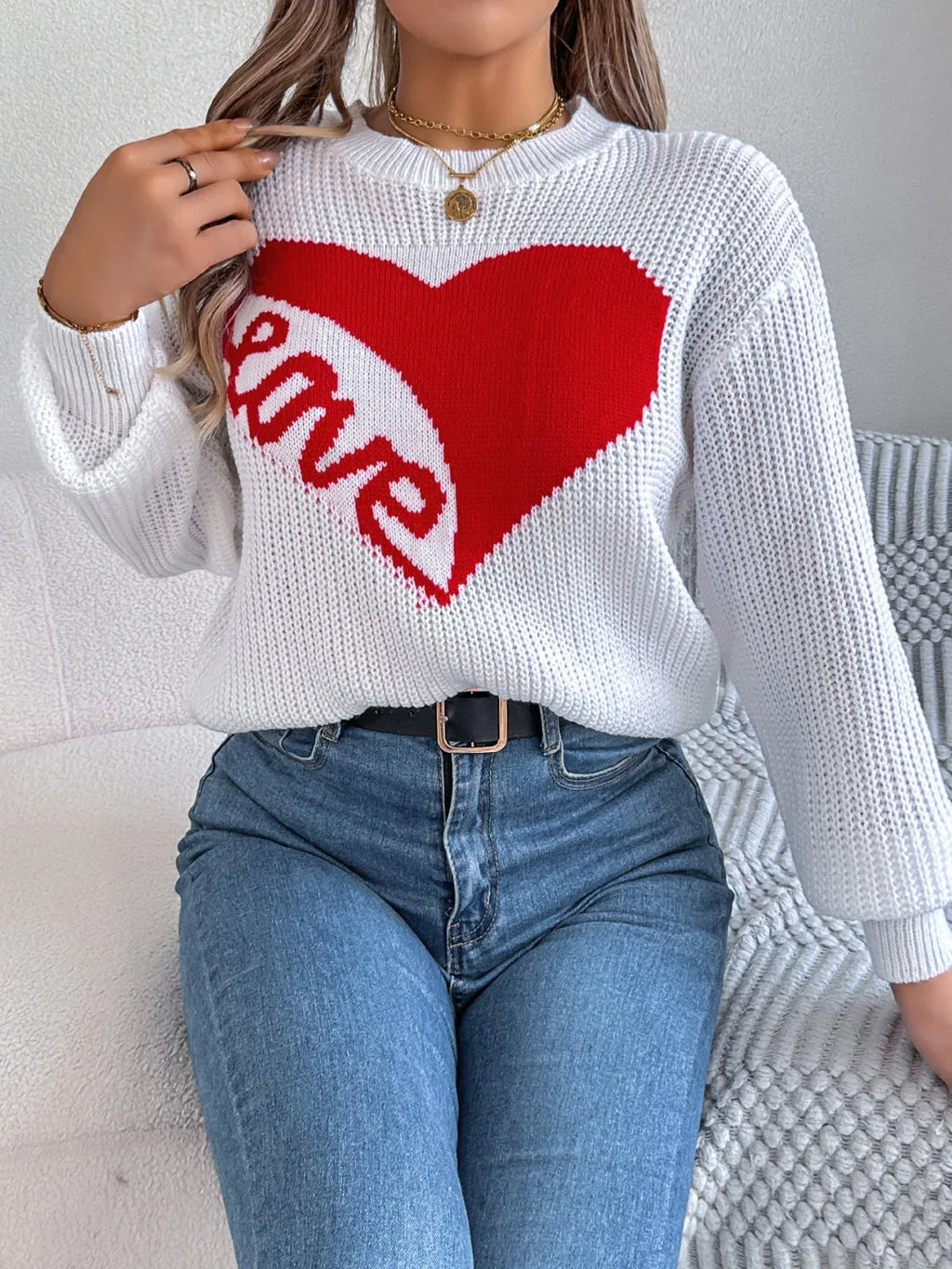 Heart Graphic Knit Sweater - View 12 | WEUXS