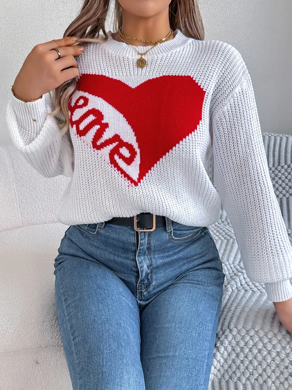 Heart Graphic Knit Sweater - View 12 | WEUXS