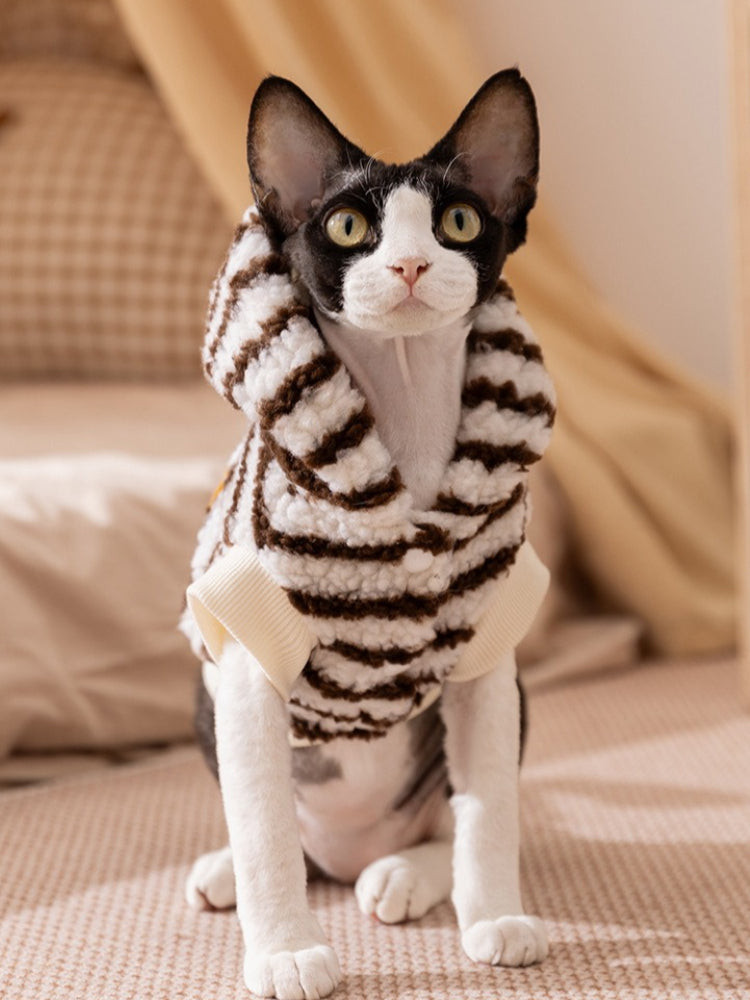 Striped Pet Hoodie with Leash Ring