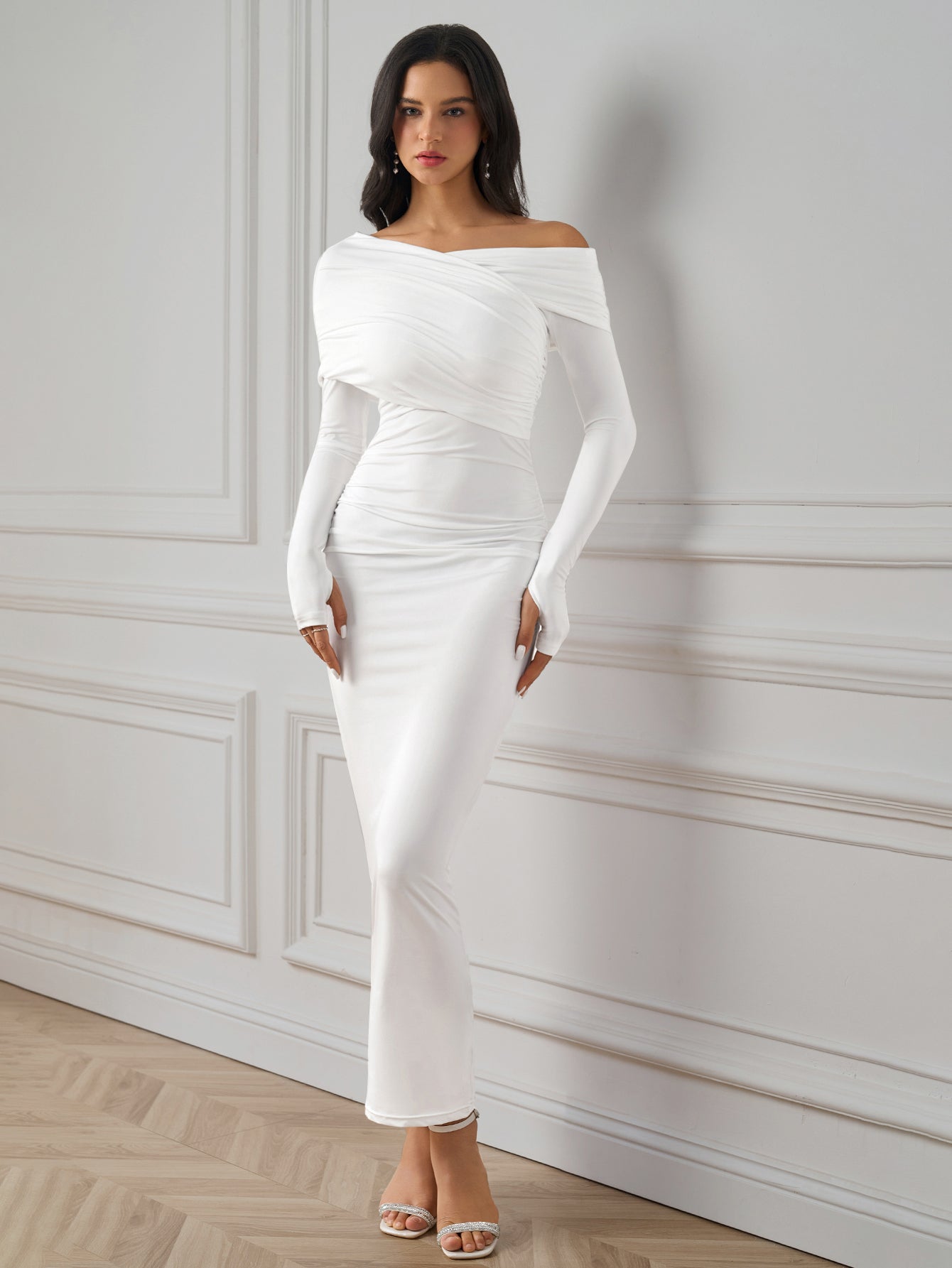 Maxi Dress with Asymmetrical Neckline - View 17 | WEUXS
