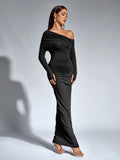 Maxi Dress with Asymmetrical Neckline - View 9 | WEUXS
