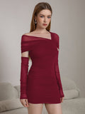 Asymmetrical Neckline Ruched Mini Dress - View 9 | WEUXS