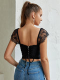 Square Neck Lace Trim Crop Top - View 20 | WEUXS