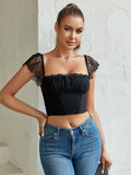 Square Neck Lace Trim Crop Top - View 23 | WEUXS