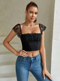 Square Neck Lace Trim Crop Top - View 19 | WEUXS