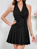 Black Halter Neck Fit and Flare Dress - View 6 | WEUXS