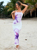 White floral print maxi dress with spaghetti straps - View 6 | WEUXS